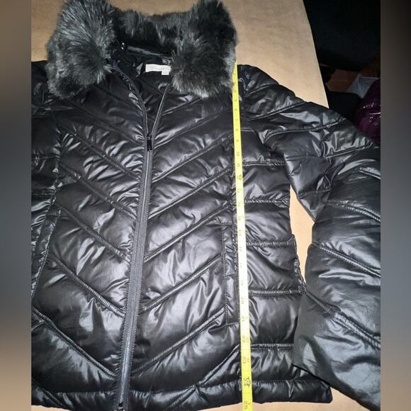 Kenneth Cole I Love New York Faux Fur Lined Coat size Large Black Puffy Jacket - Picture 6 of 14